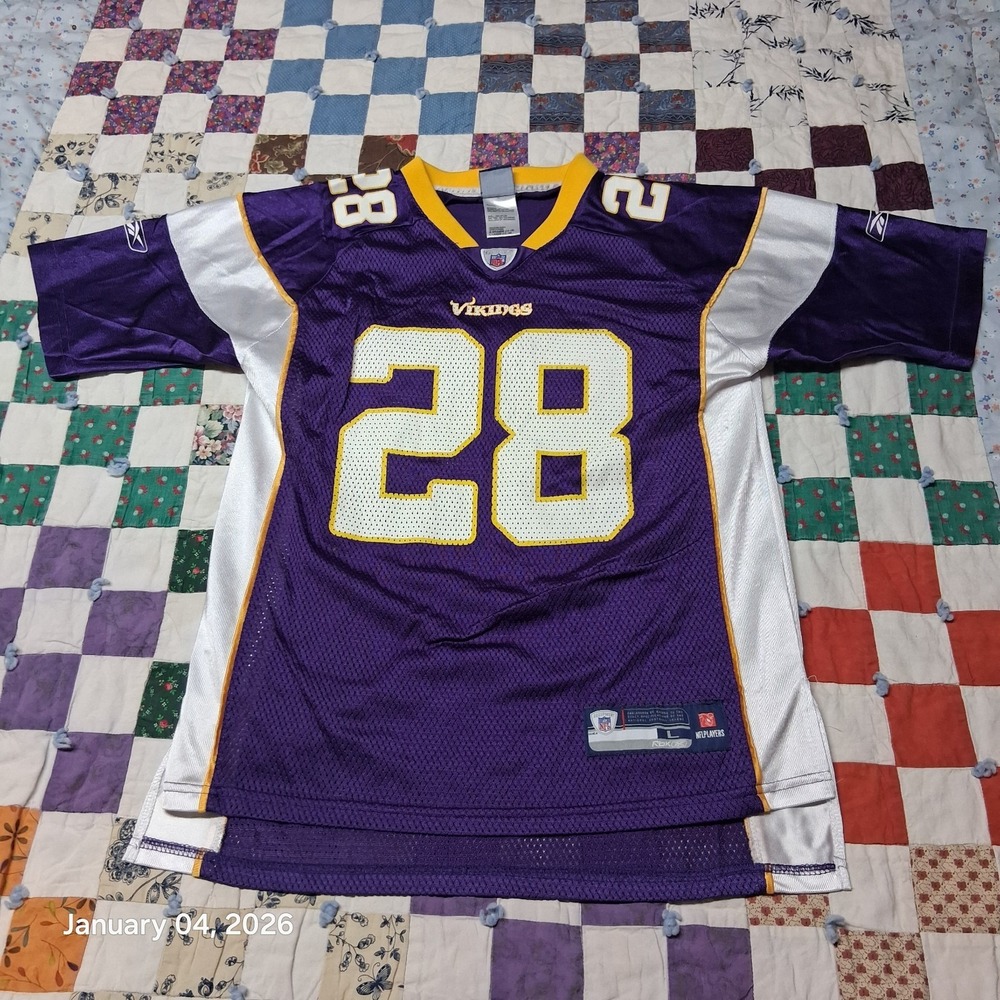 Reebok Adrian Peterson 28 Youth NFL Jersey Size Large Purple White